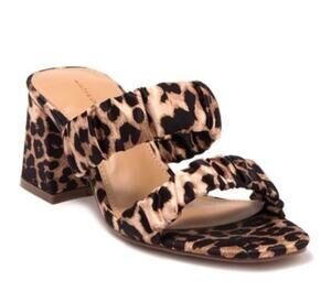 14TH & UNION Zandal Scrunch Printed Block Heel Sandal Leopard Size 9. NWOB